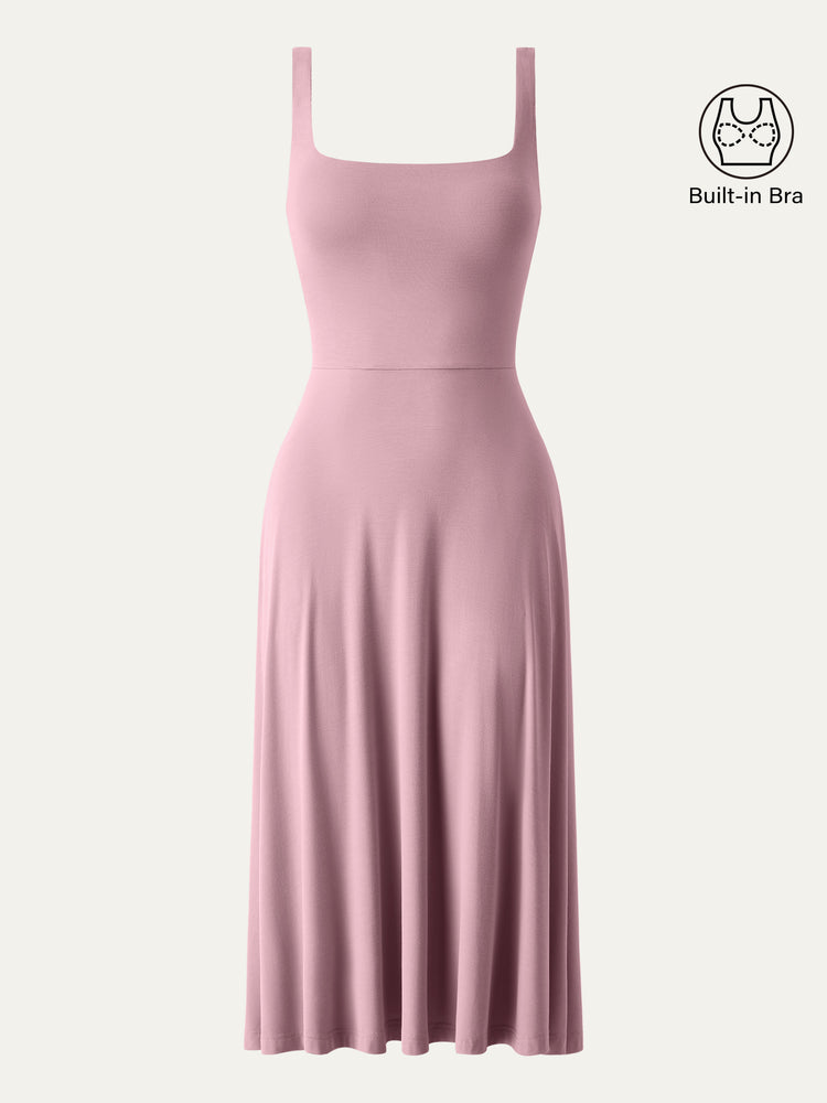 Flowy Square Neck Short Sleeve Midi Brami Dress