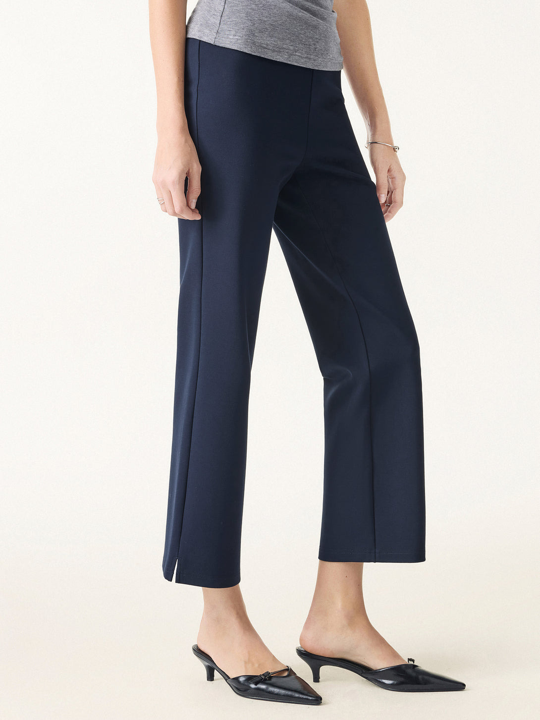 4-way Stretch Mid Rise Cropped Straight Pull-on Pants with Pockets