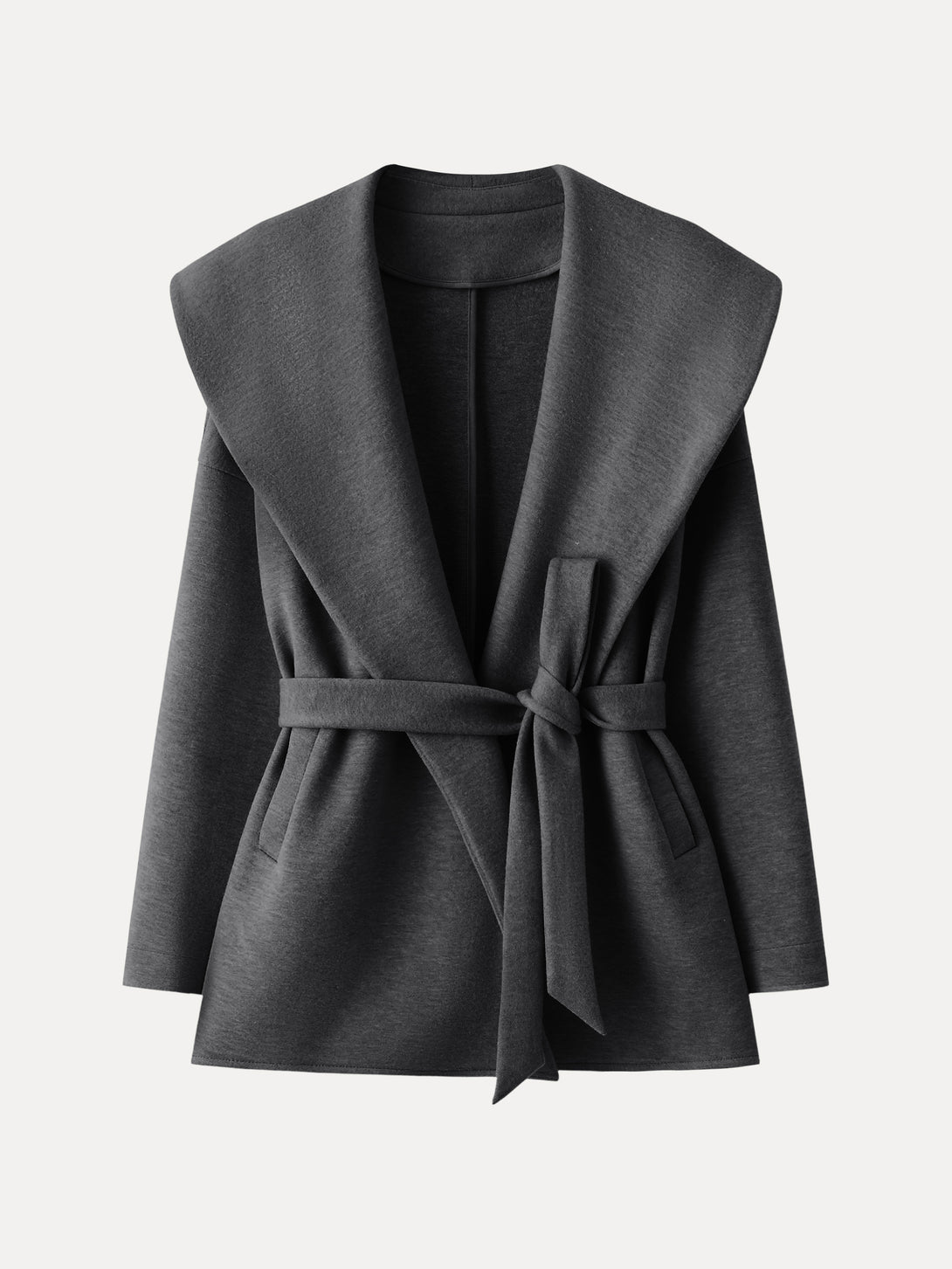 Belted Shawl Collar Robe Jacket with Pockets Heather Black XS