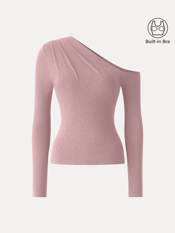 Asymmetrical Neck Tucked Shoulder Brami Top Sahara Pink XS