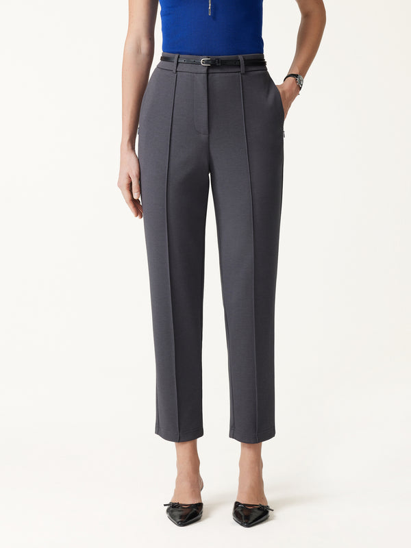 OGLmove Modal Blend Ponte High-Rise Ankled Slim-Straight Pants with Pockets Regular Blue Charcoal
