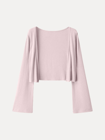OGLmove Soft Bell Sleeve Millennial Pink Cropped Cardigan Millennial Pink XS
