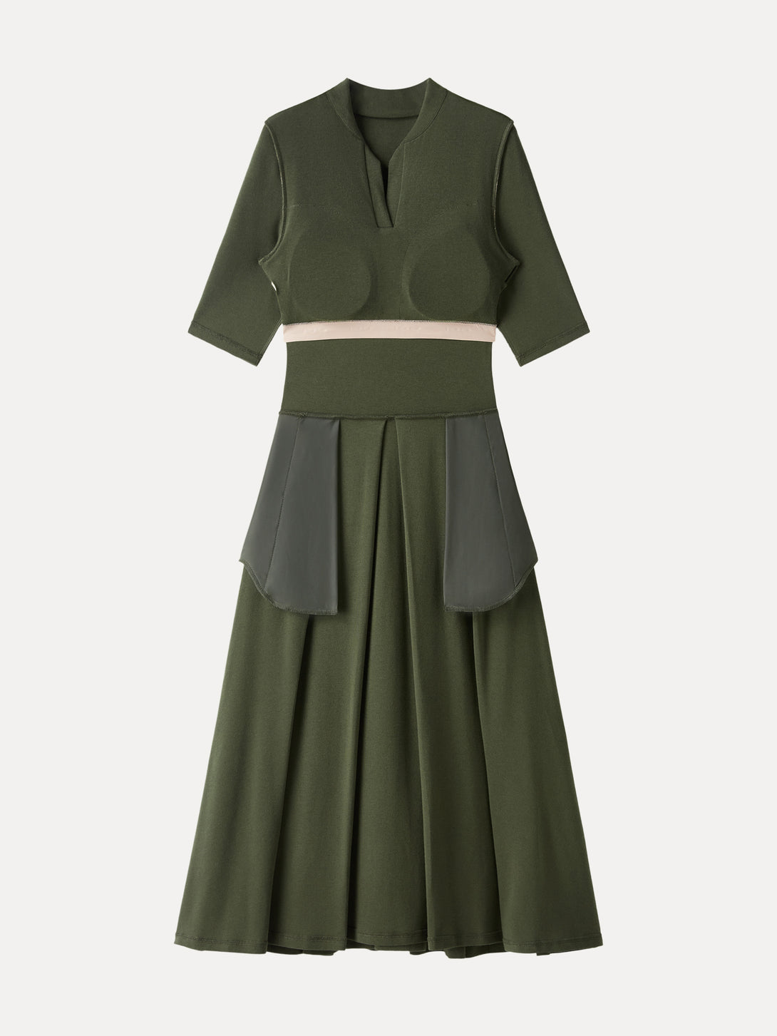 Polo Neck Elbow Length Sleeve Midi Brami Dress with Pockets