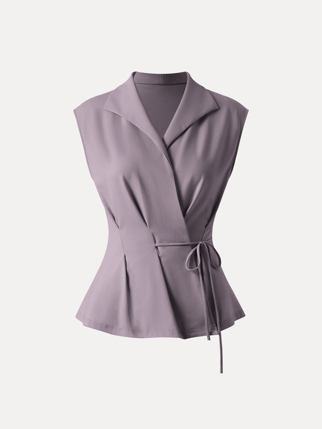 Icy Ponte Flap Collar Surplice Sleeveless Top with Drawstring Tie