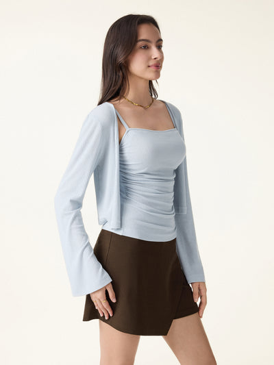 OGLmove Soft Bell Sleeve Millennial Pink Cropped Cardigan