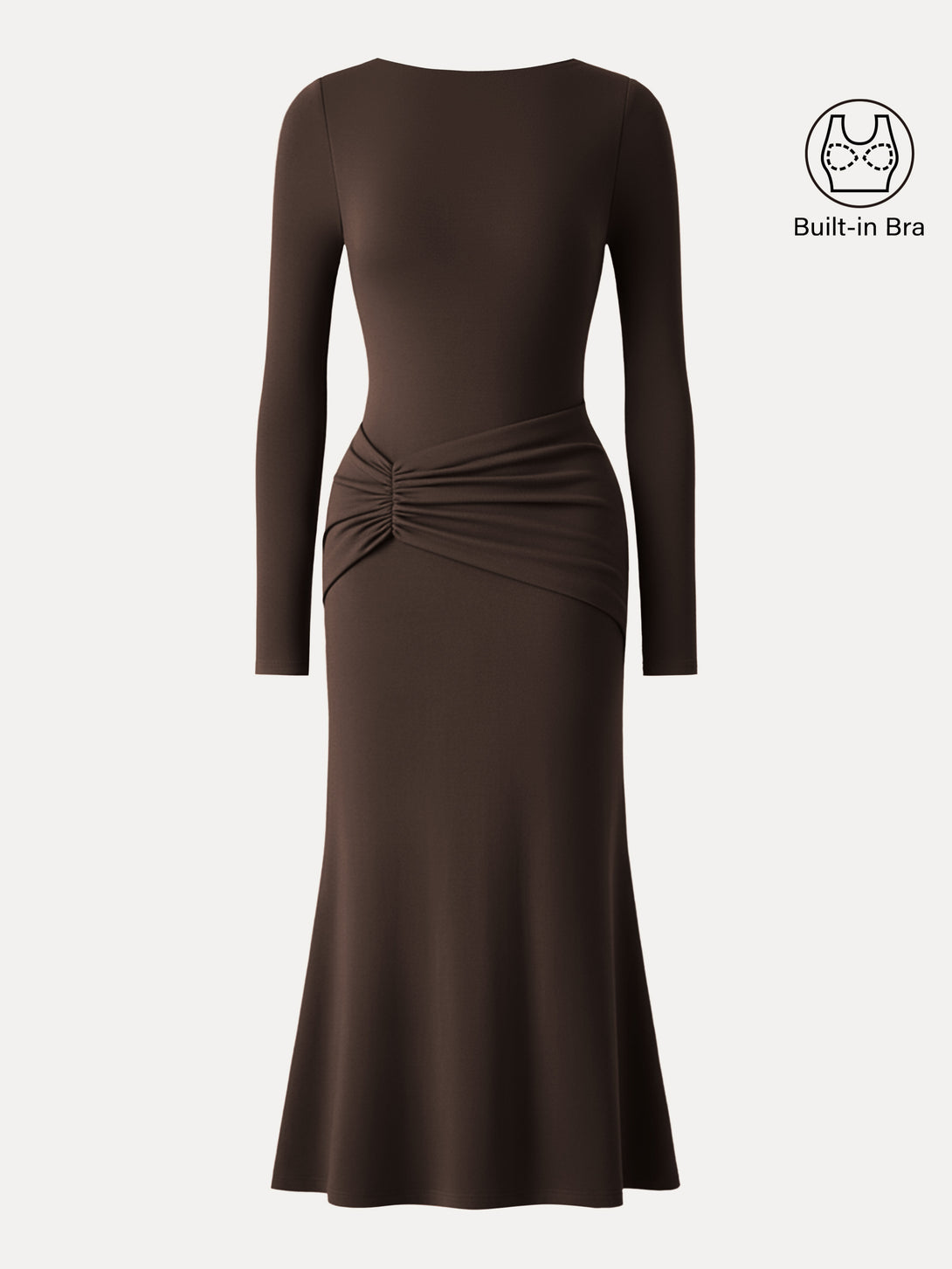 ProWarm Boatneck Gathered Waist Midi Brami Dress Espresso XS