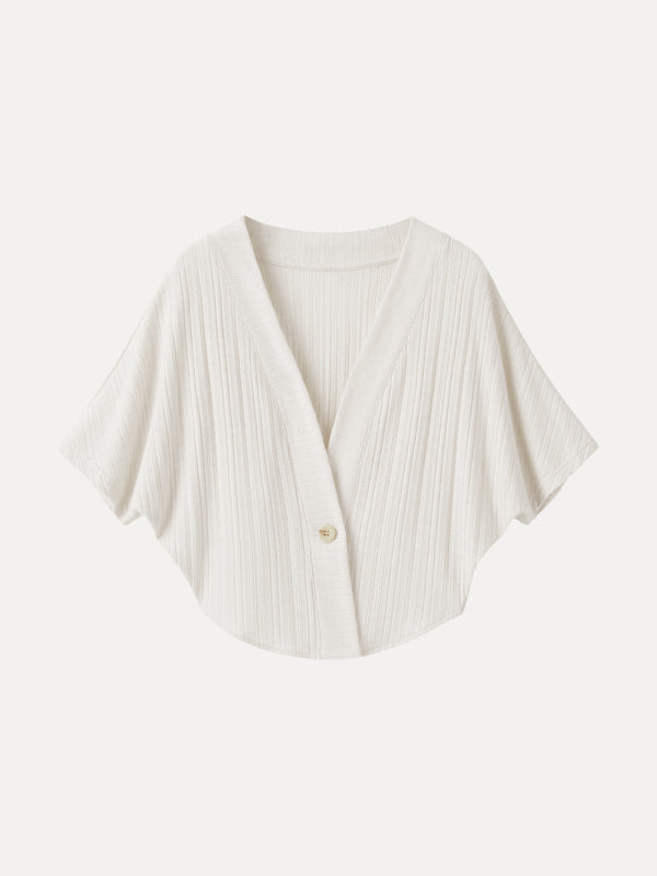 OGLmove Pointelle Kimono Cropped One-Button Cardigan