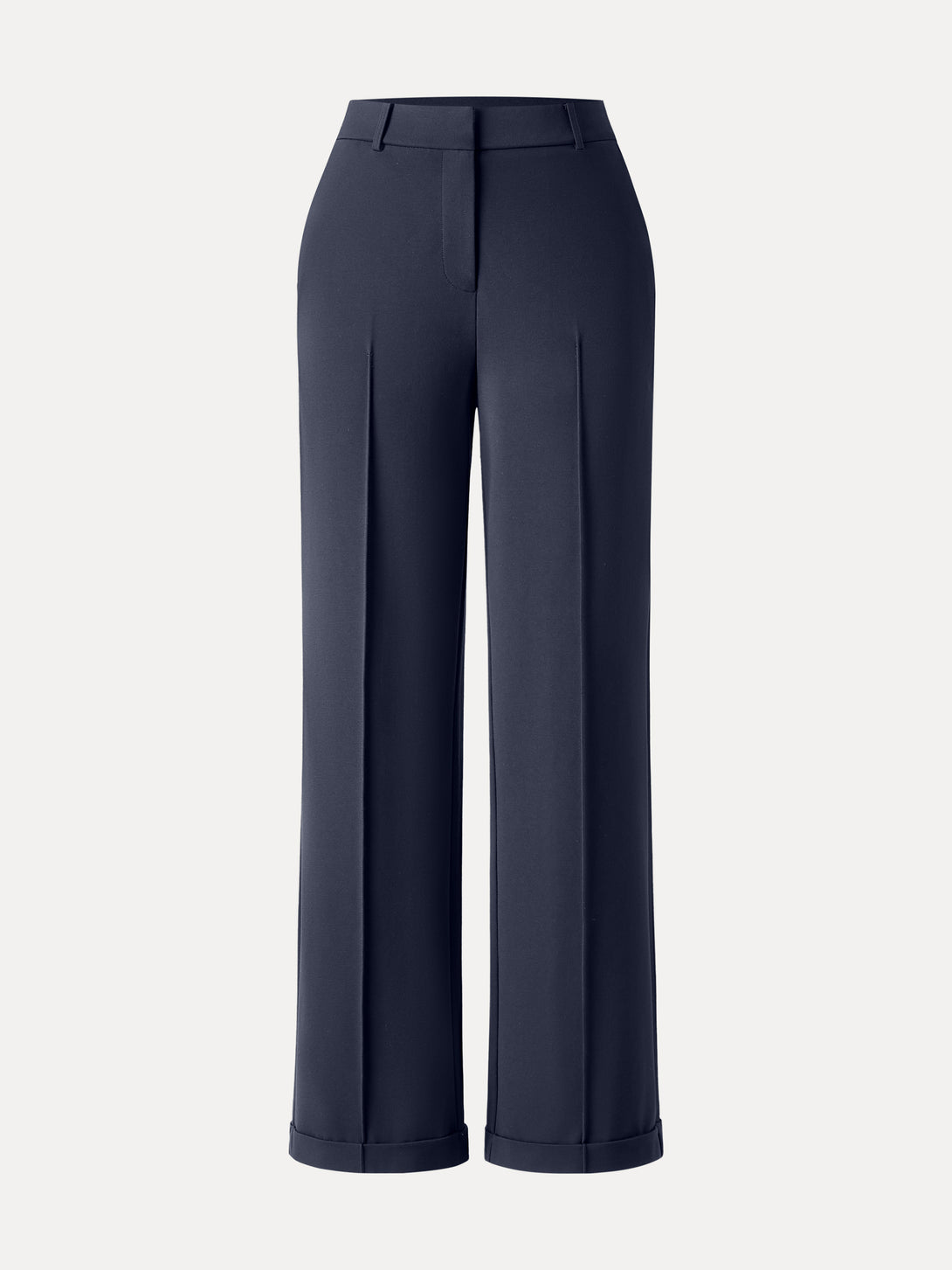 Stretch Ponte High Rise Straight Leg Pintuck Trousers Regular Black Navy