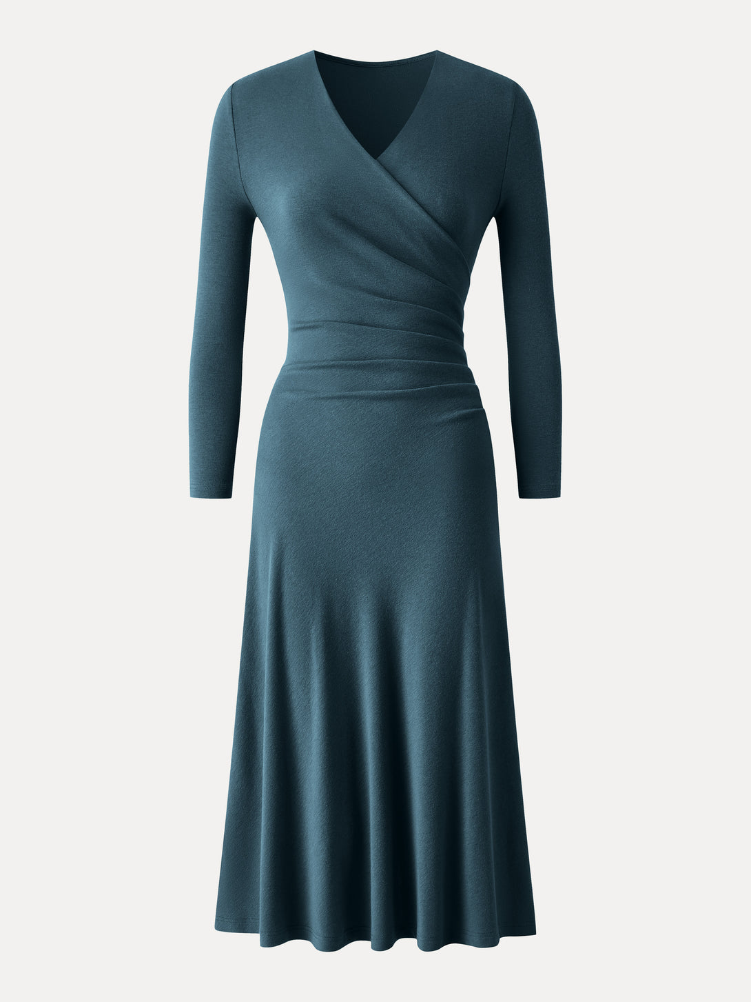 Slimming Surplice 3/4 Sleeve Midi Dress Forest Night XS