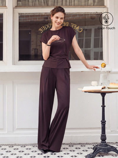 OGLmove 2Pcs Set Round Neck Tucked Top & Wide Leg The Success Pants Purple Gloam XS