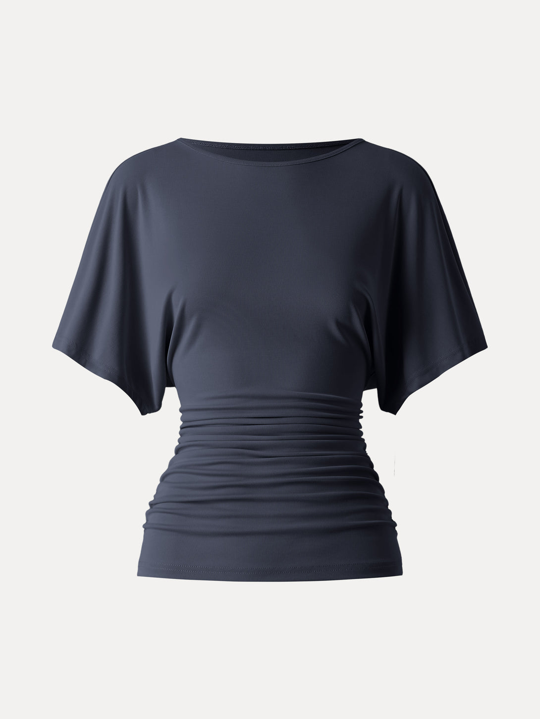 Effortless Boatneck Batwing Sleeve Side Ruched Top Deep Navy XS