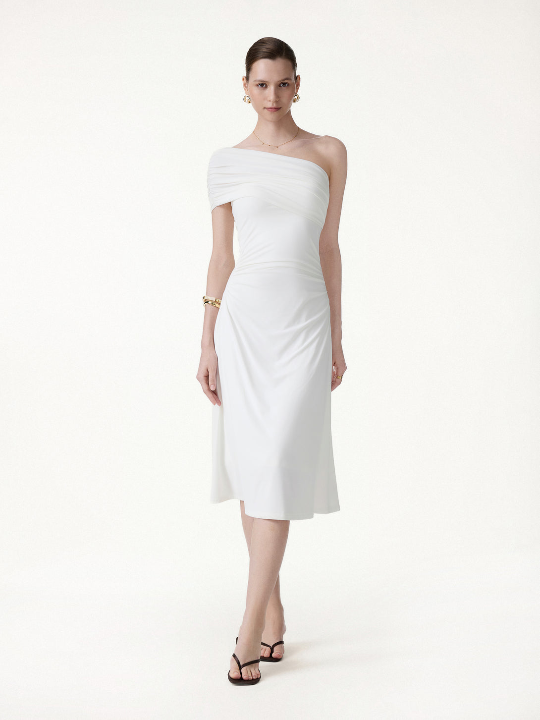 OGL Not-See-Thru One Shoulder Gathered Midi Bra Dress OGLmove OGL Not-See-Thru One Shoulder Gathered Midi Bra Dress OGLmove