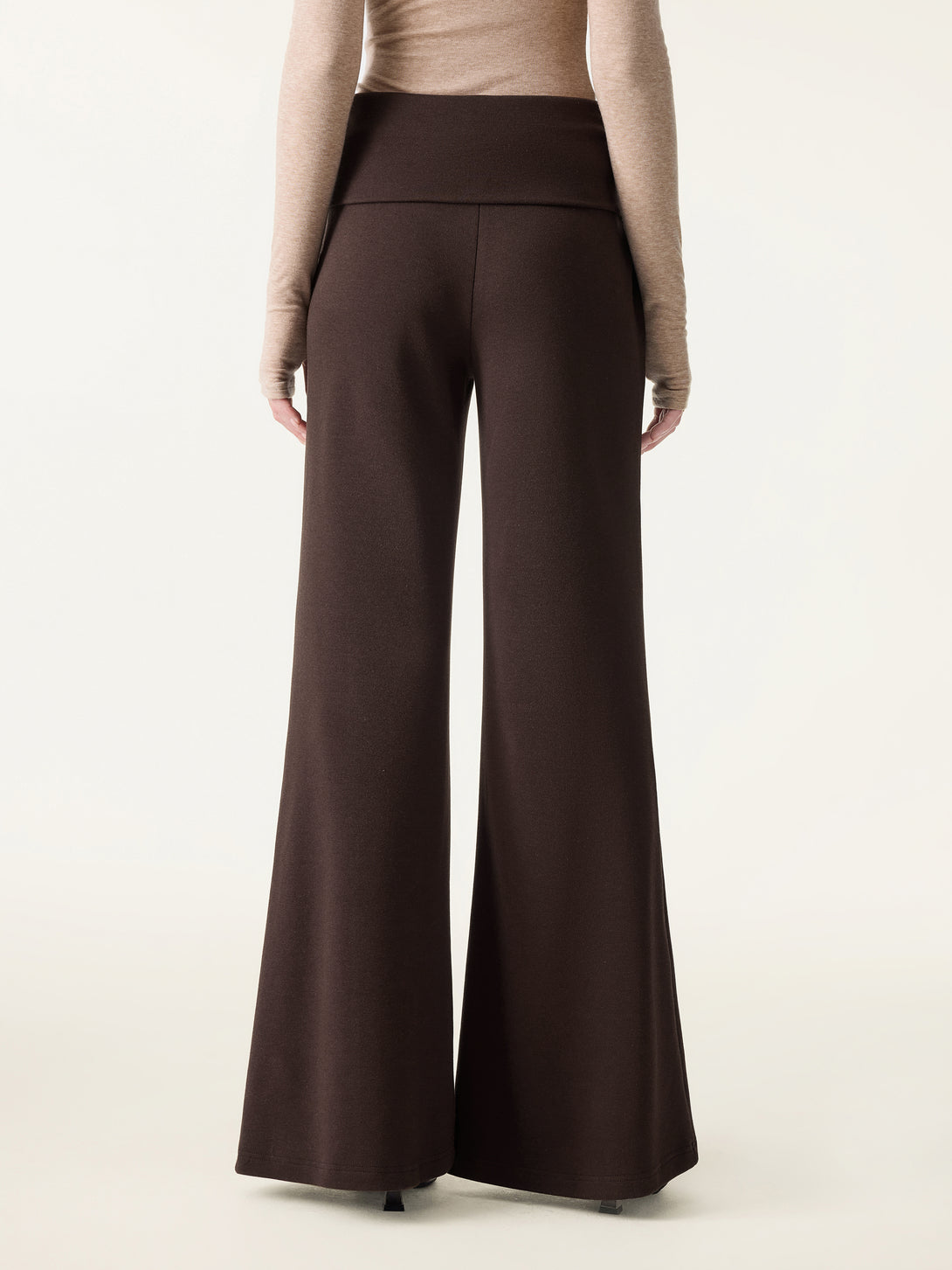 Tummy Warmer Folding Waistband Flared Pants with Pockets