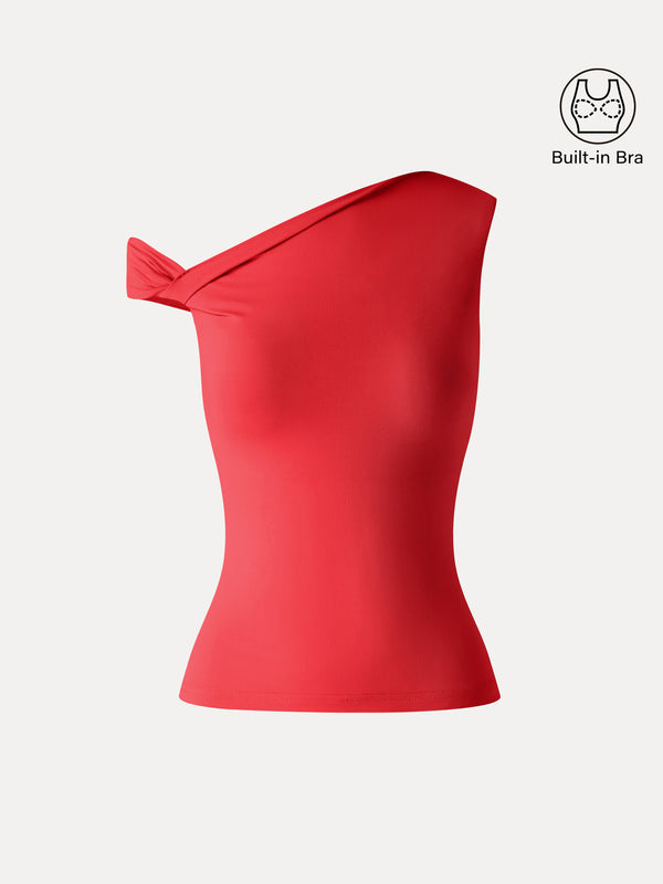 OGLmove SkinKiss Asymmetrical Shoulder Bra Top Red XS