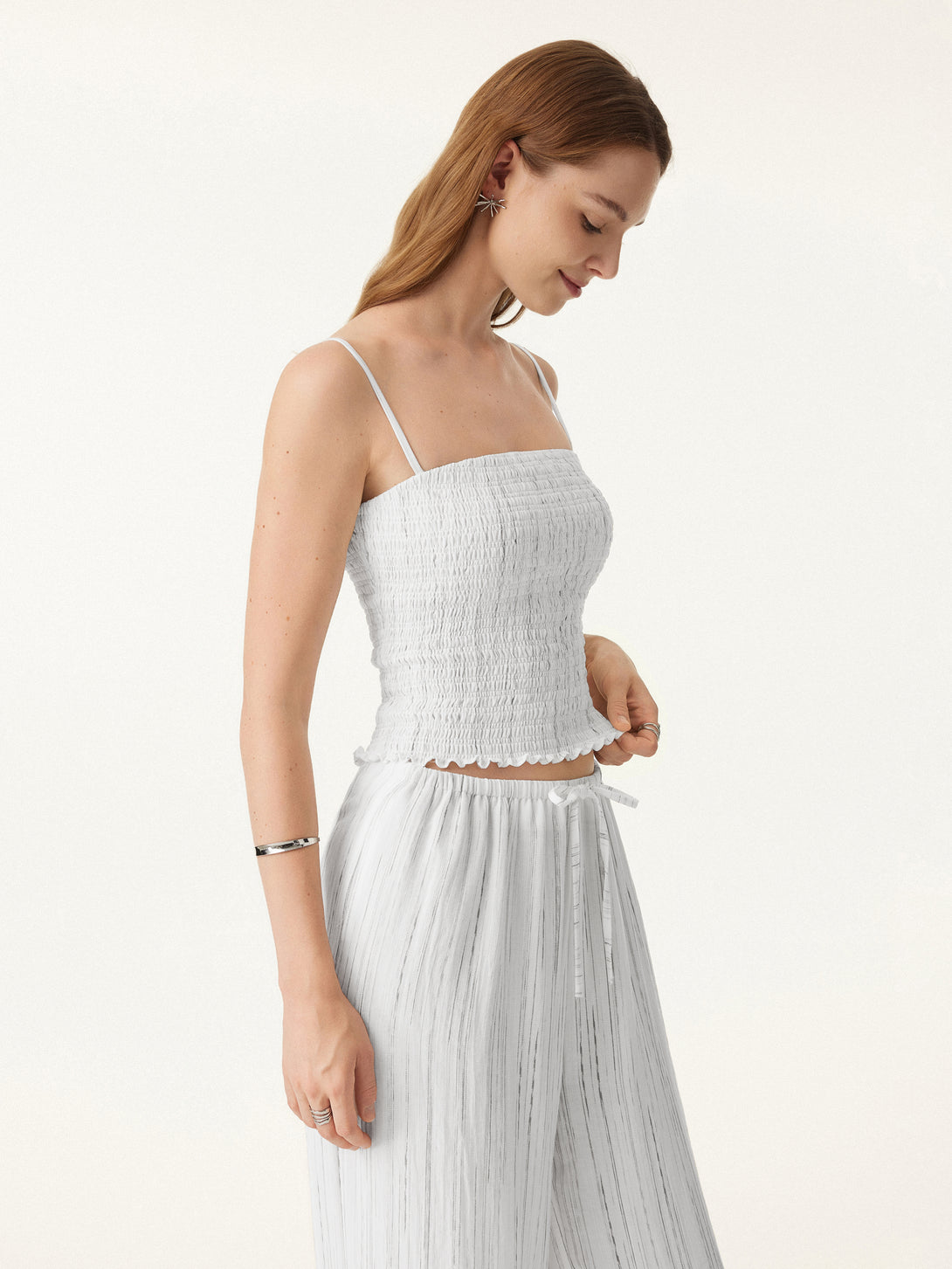 Striped Smocked Adjustable Spaghetti Brami