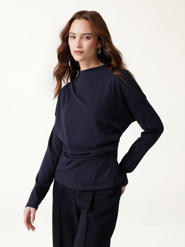 OGLmove ProWarm Mock Neck Long Sleeve Tucked Ruched Top Smoky Navy XXS