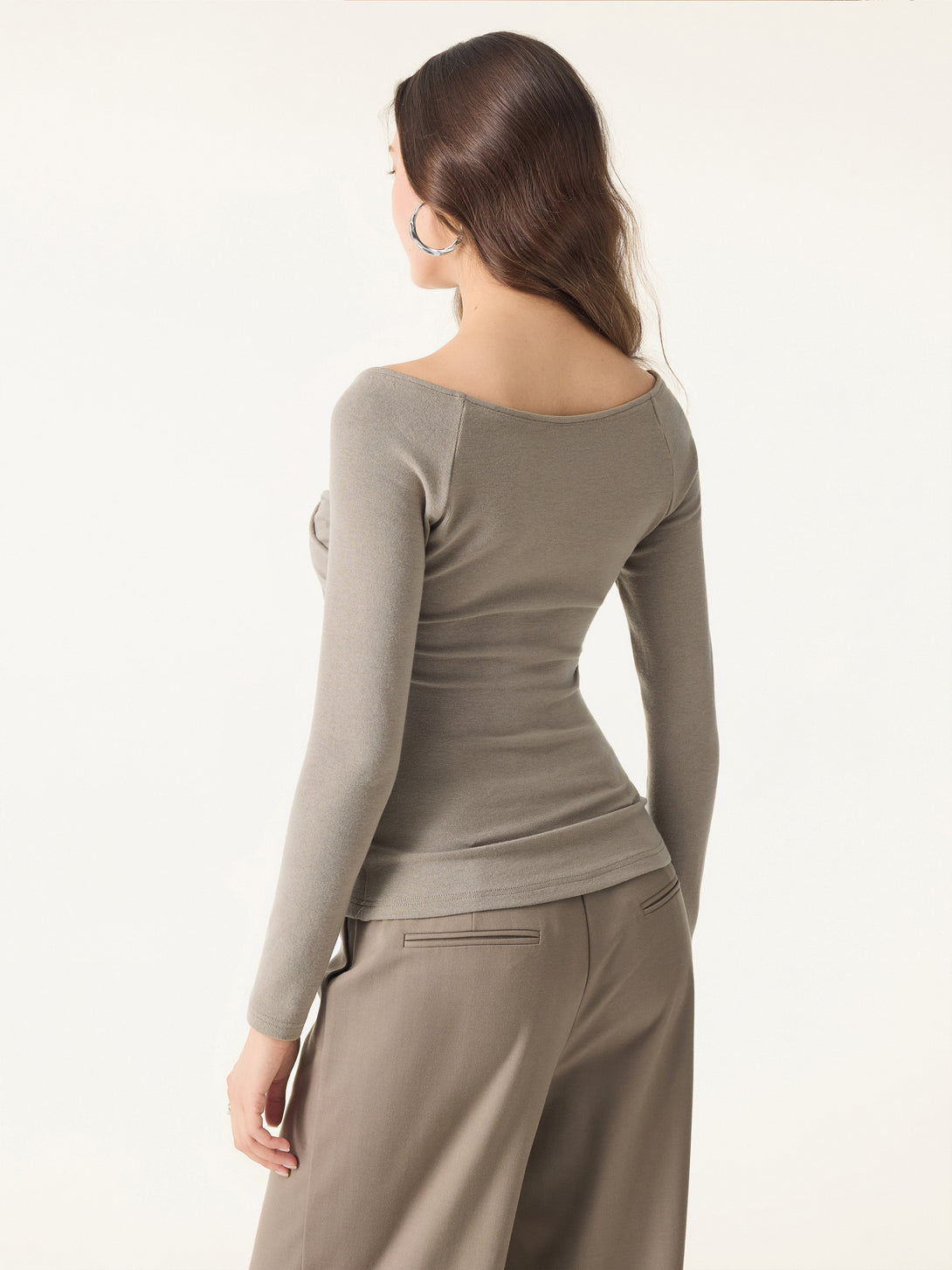 Light Warm Surplice Ruched Long Sleeve Top