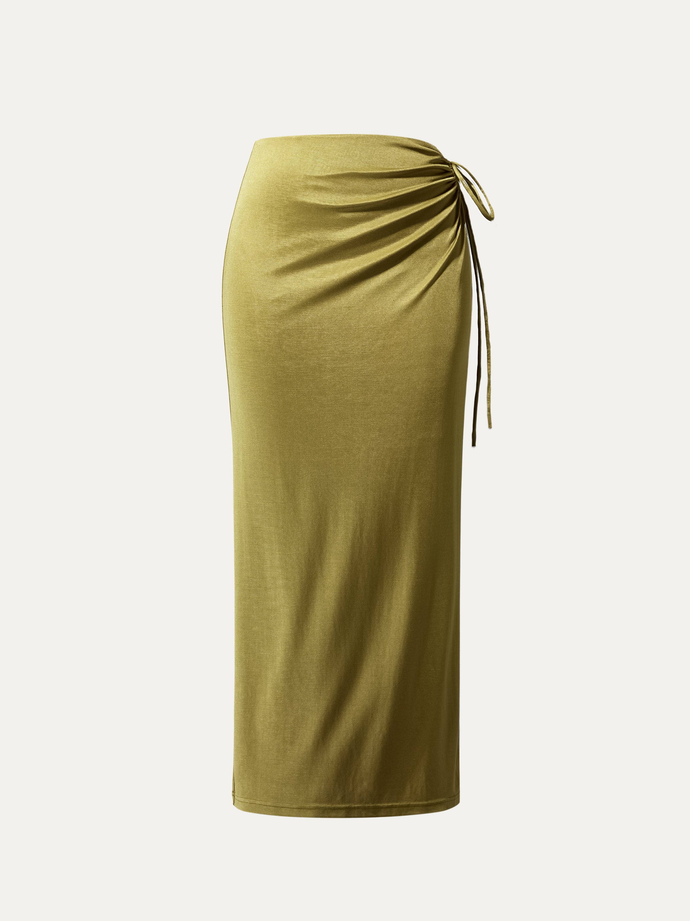 Silk-Like Acetate Irisa Midi Skirt - Moss Olive