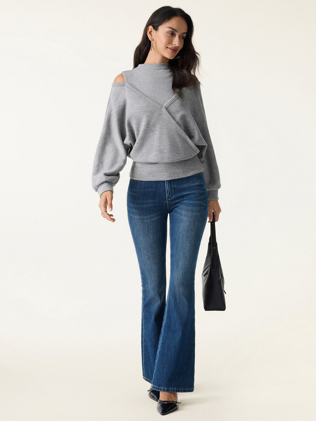 Cozy Mockneck Cutout Shoulder Surplice Brami