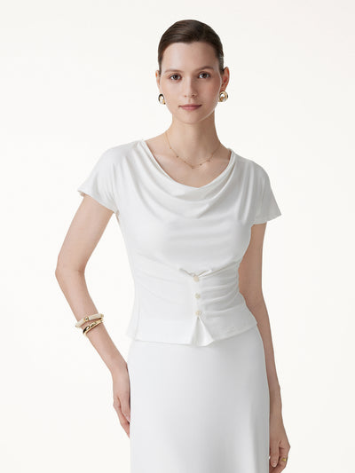 OGLmove Cowl Neck Cap Sleeve Top White XS