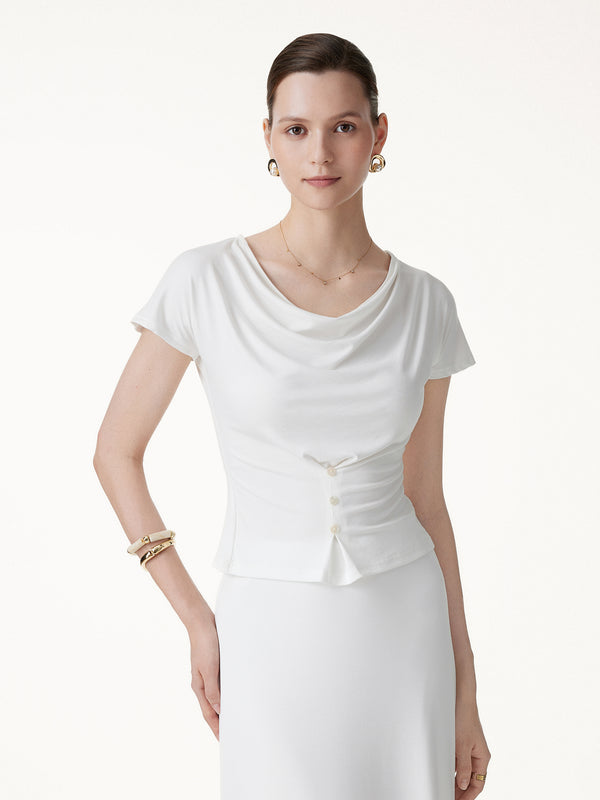 OGLmove Cowl Neck Cap Sleeve Top White XS