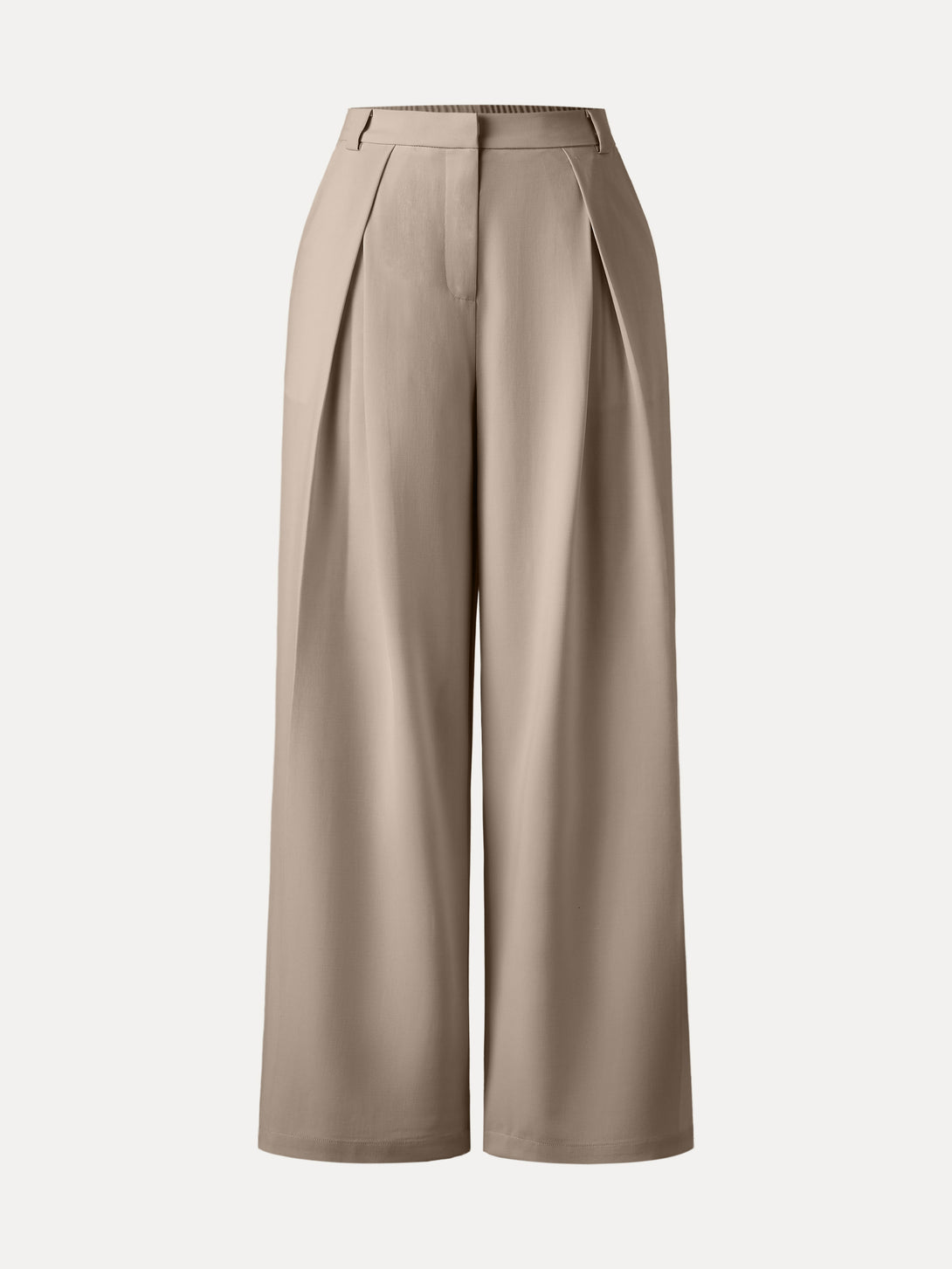 Tencel-Linen Pants Wrinkle-Free Tucked Wide Leg Trouser Deep Oatmeal XS