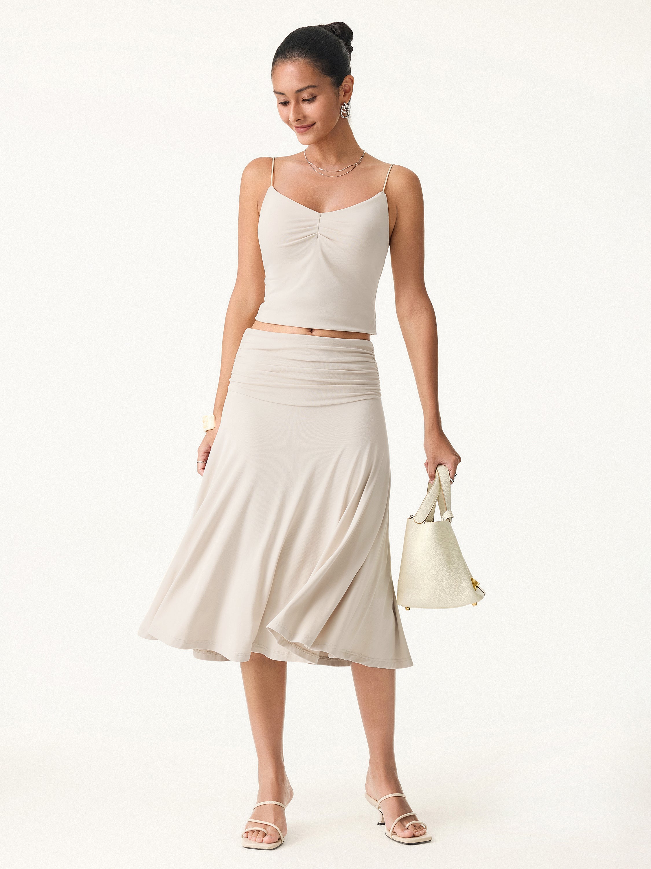 Flowy Side Ruched line Midi Skirt