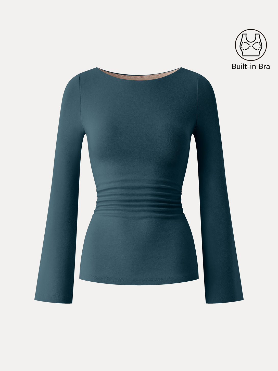 Boatneck Bell Sleeves Ruched Brami Top Forest Night XS