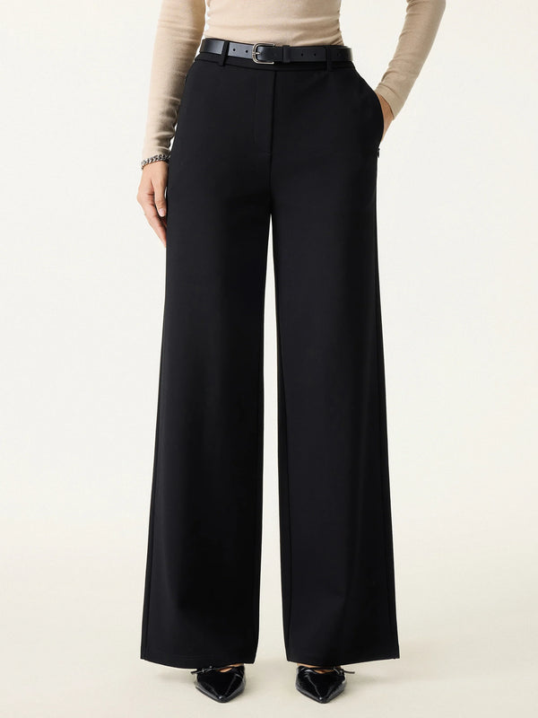 OGLmove Ponte High-Rise Wide-Leg Pants with Pockets Regular Pure Black
