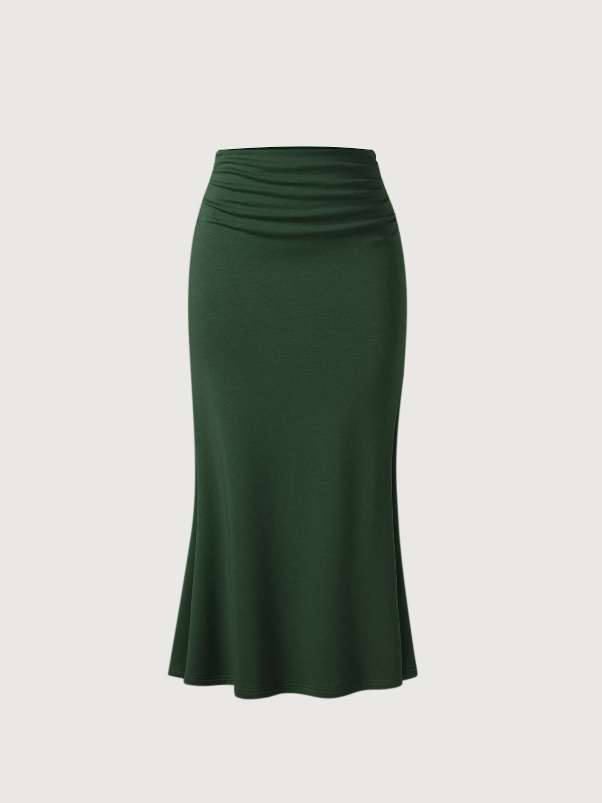 Ruched Side Mermaid Maxi Skirt-Brushed Inside - Moss