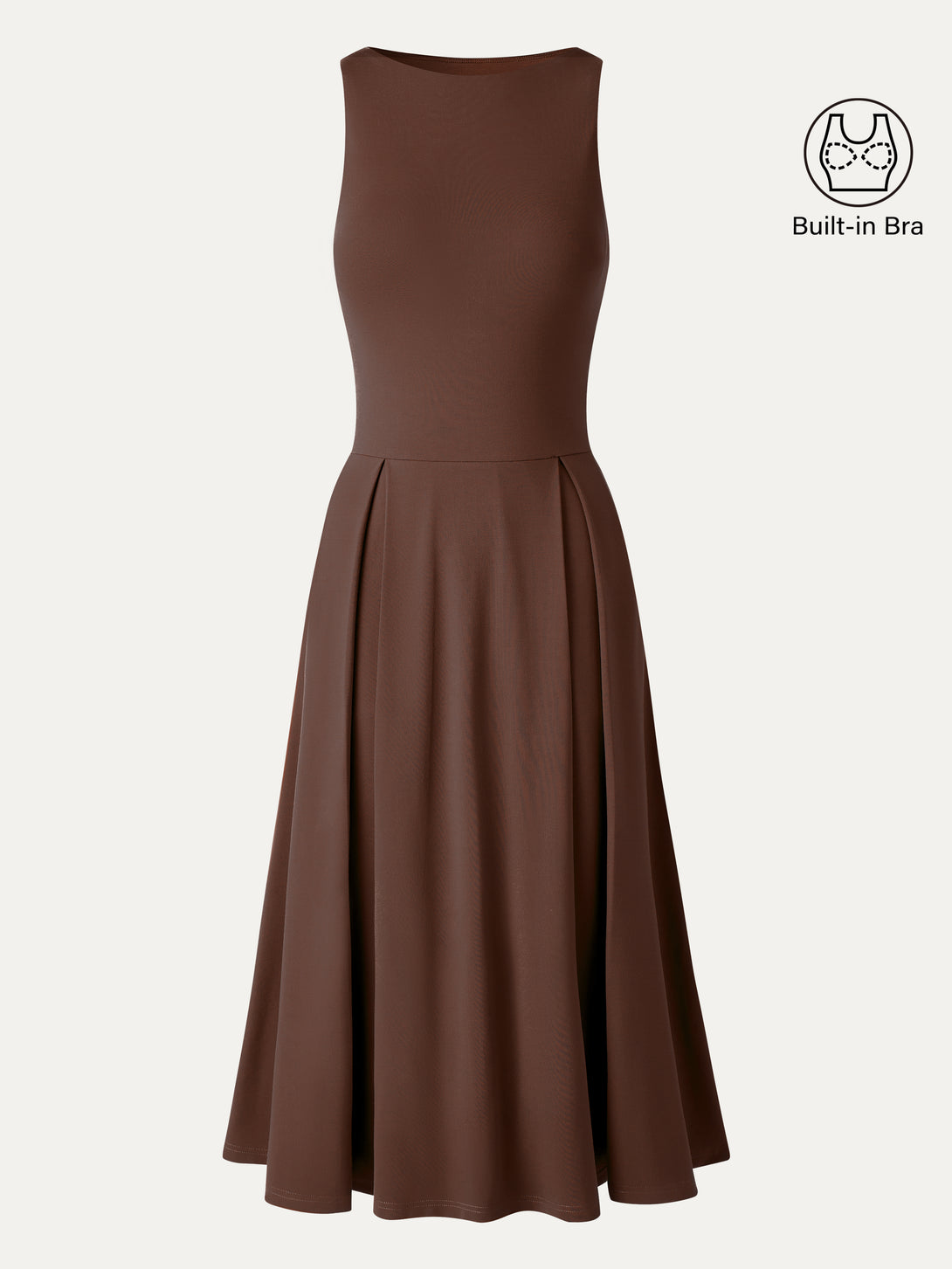 Casual Regular Fit Cherry Wood Brown/S Midi Dresses Sleeveless Boat Neck Women Dresses OGLmove