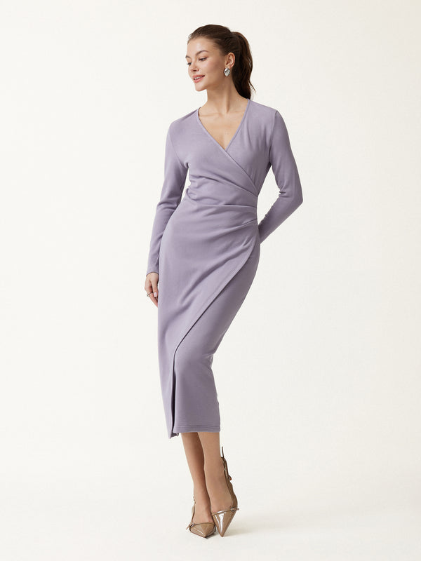 OGLmove ProWarm Surplice Long Sleeve Tucked Dress Purple Fog XXS