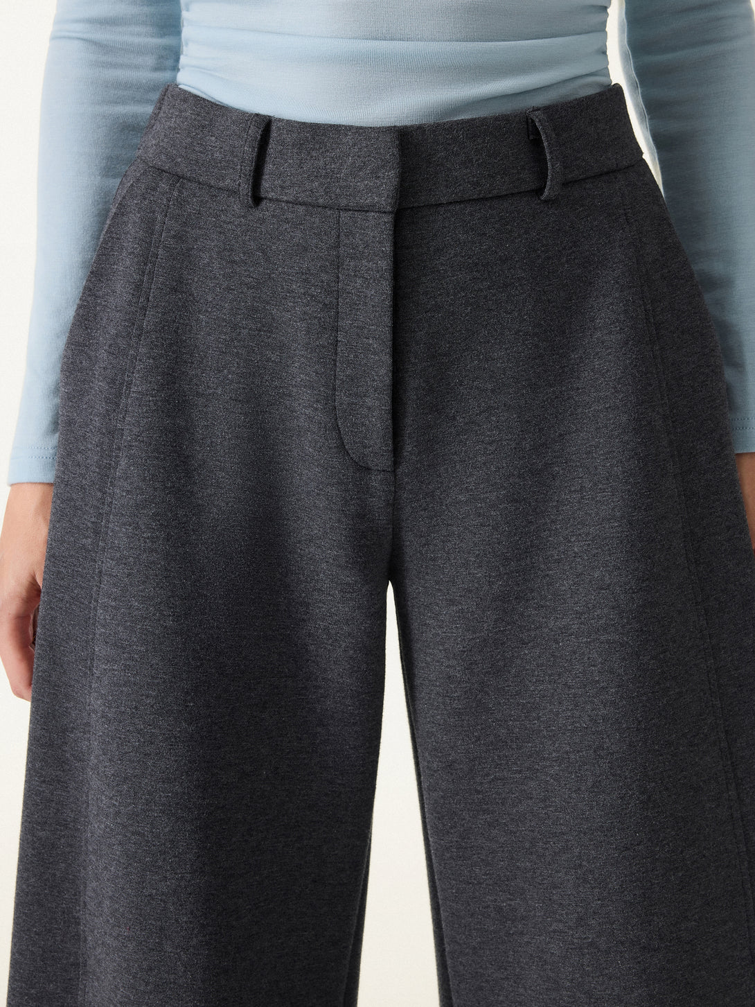 Stretch Mid Rise Barrel Leg Knit Pants with Pockets