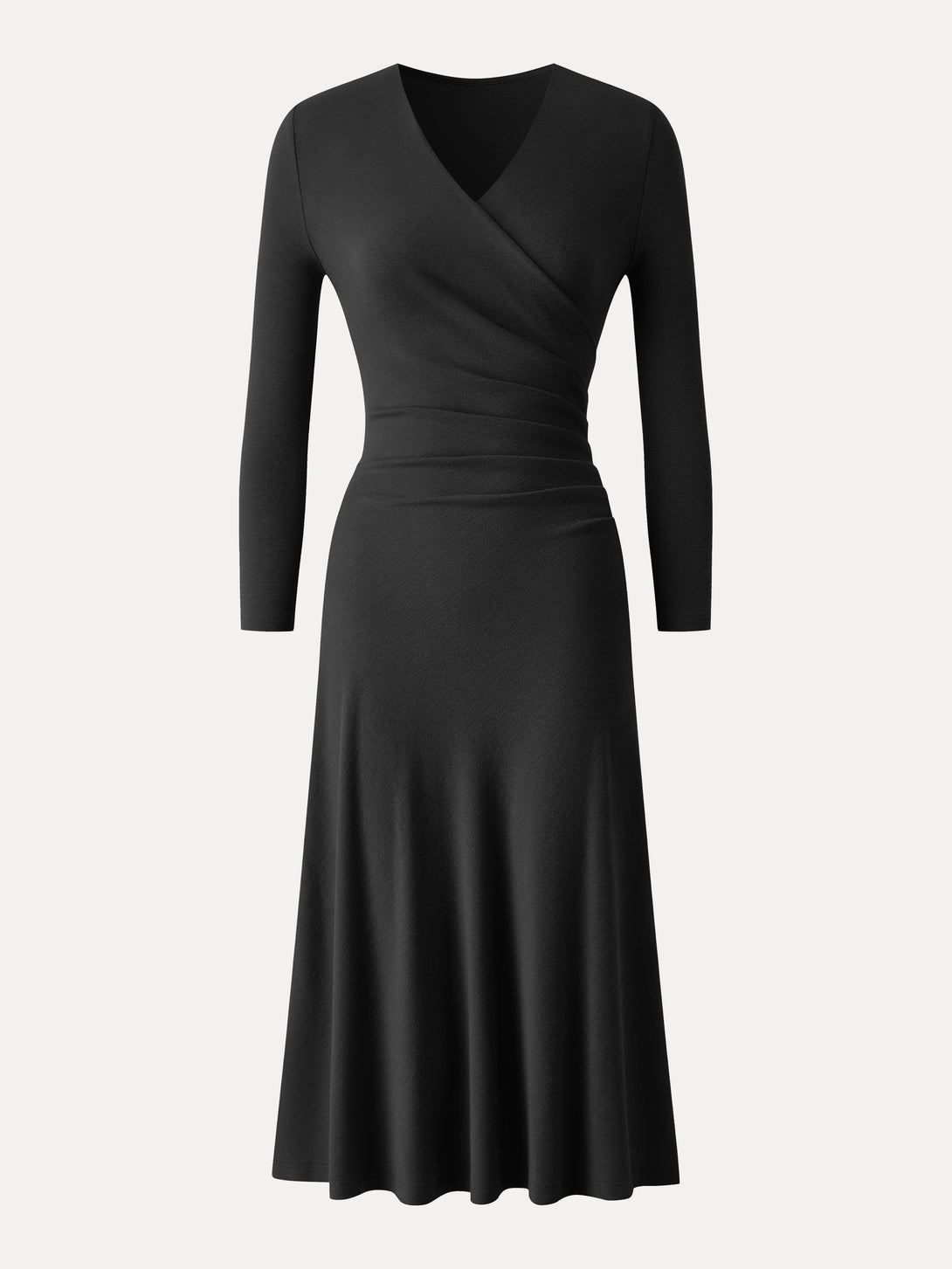 Slimming Surplice 3/4 Sleeve Midi Dress Black XS