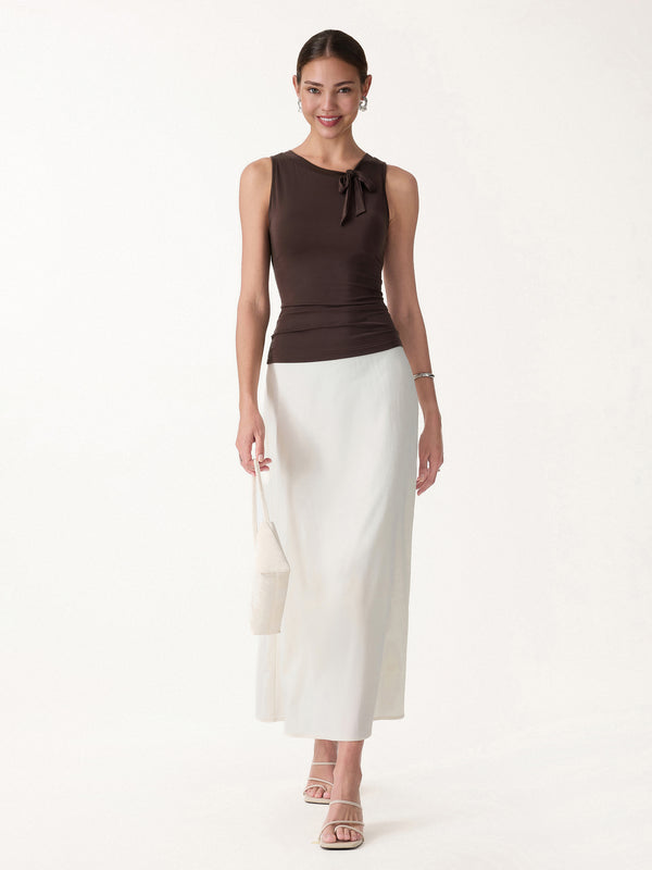 OGLmove Milky Smooth Round Neck Sleeveless Top with Bow