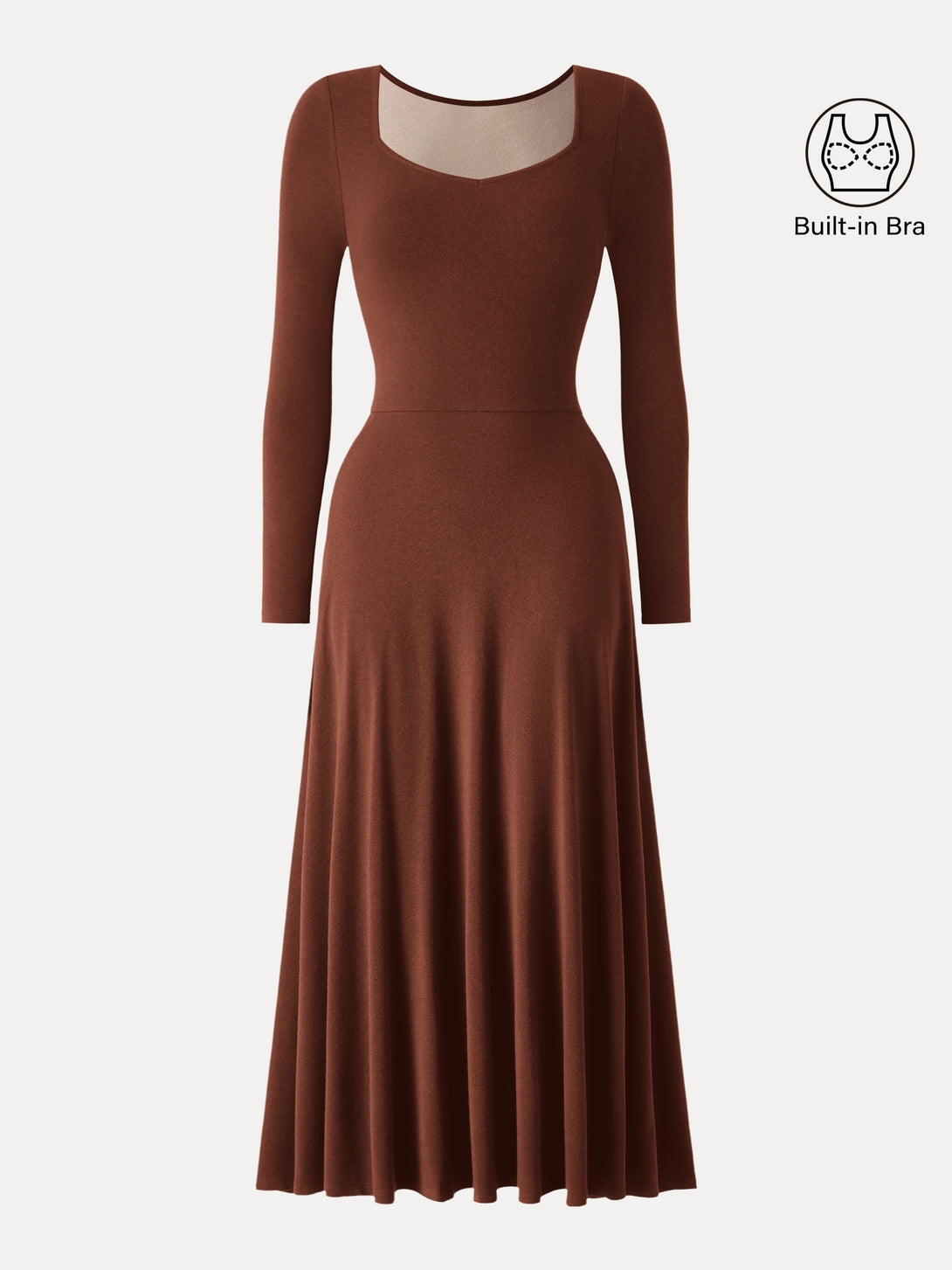 LiteWarm Flowy Diamond Neck Maxi Brami Dress with Pockets Red Clay XS