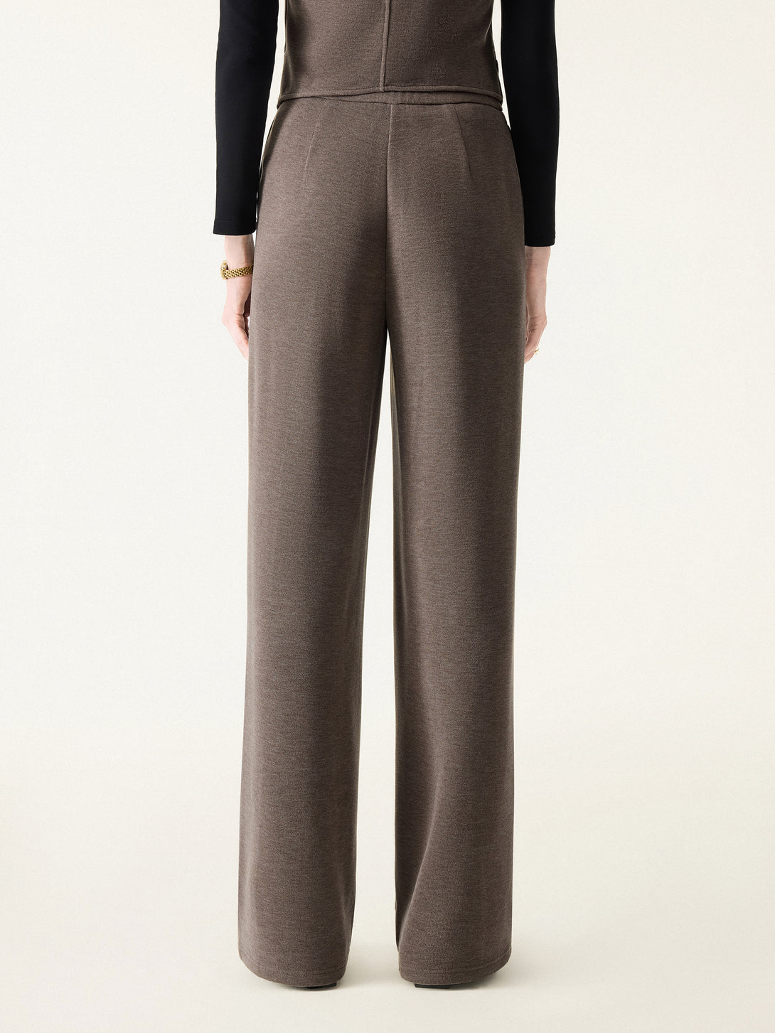 2Pcs Set Brushed Warm V-neck Vest & Regular High Rise Pintuck Straight Pull-on Pants