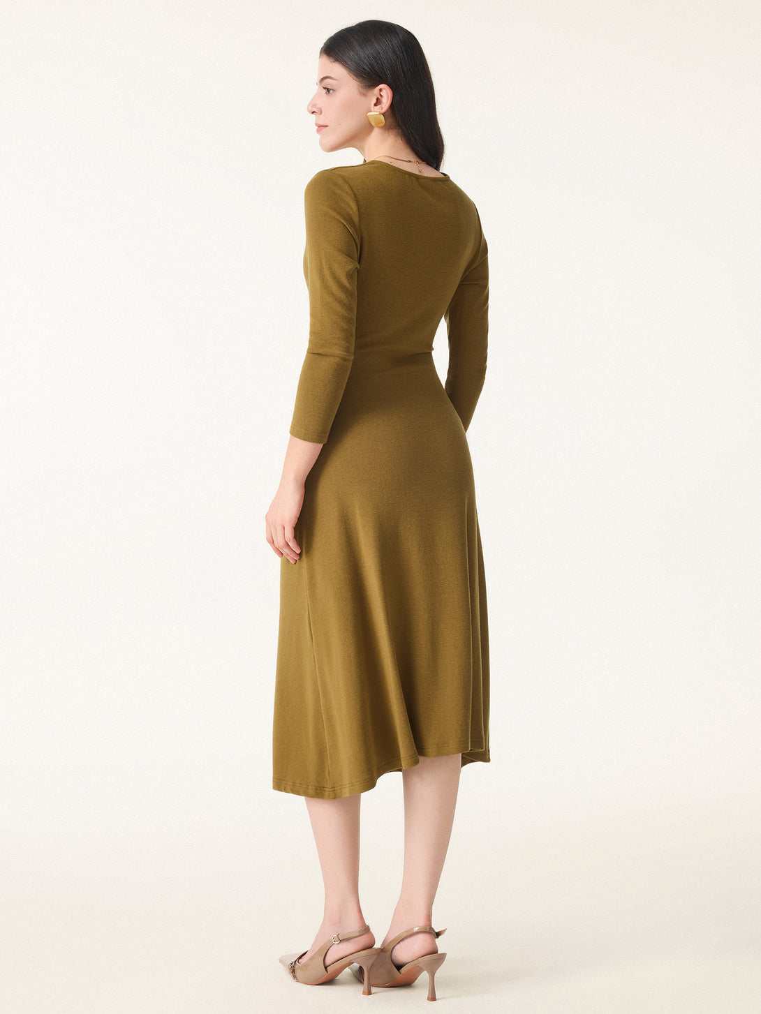 Slimming Surplice 3/4 Sleeve Midi Dress