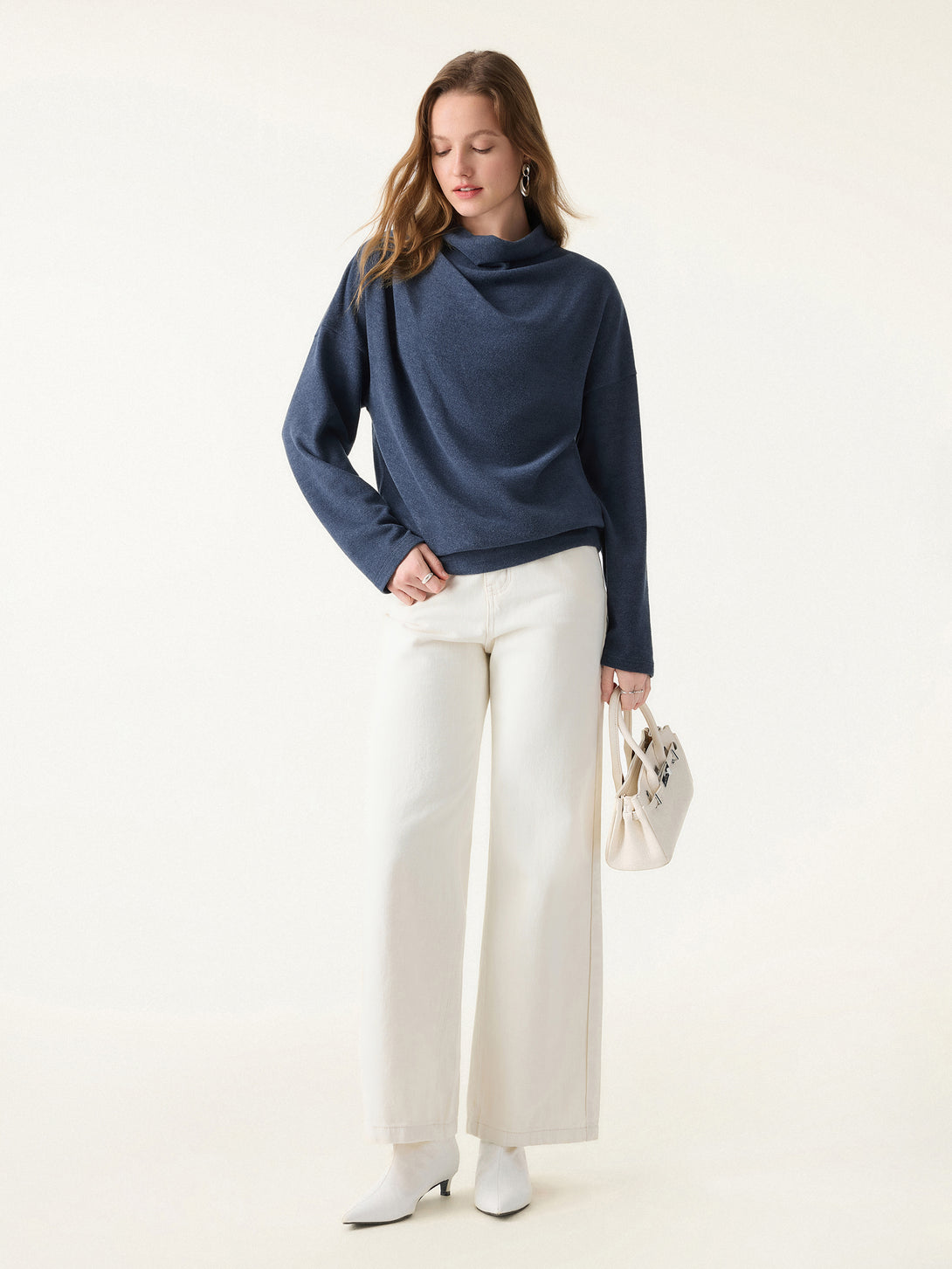Cozy Relaxed Mockneck Top with Banded Hem