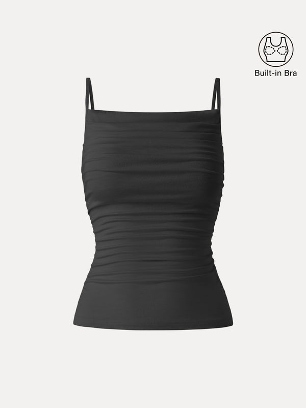 OGLmove Adjustable Spaghetti Straps Side Ruched New Airy Bra Tank Black XS