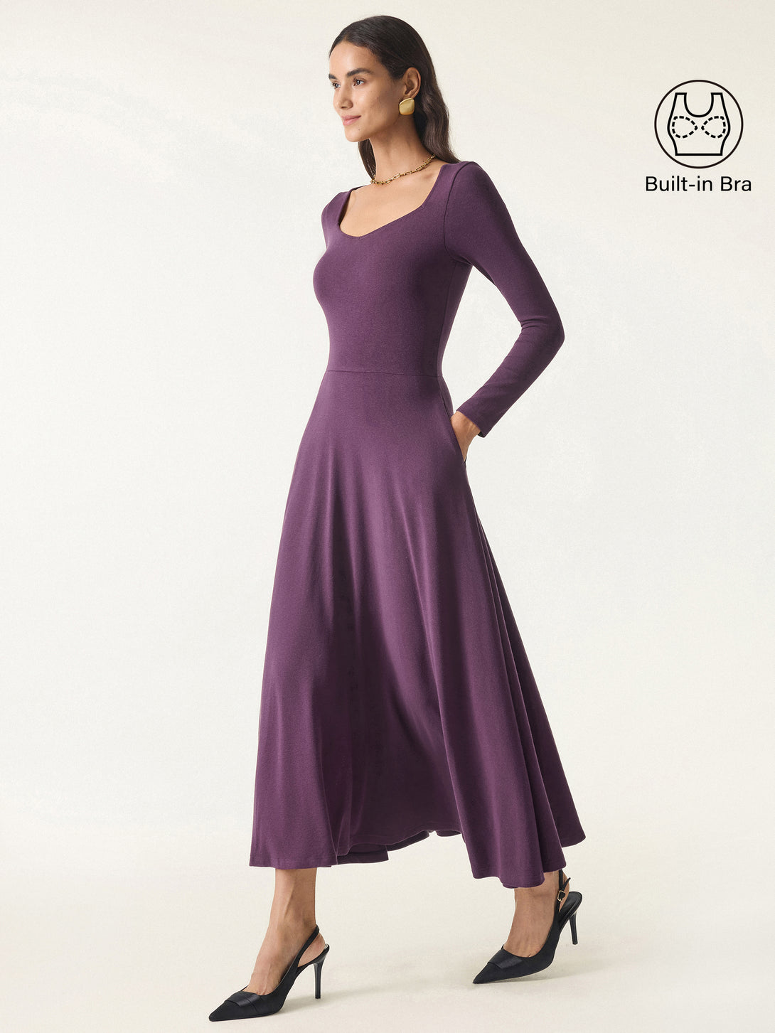 LiteWarm Flowy Diamond Neck Maxi Brami Dress with Pockets