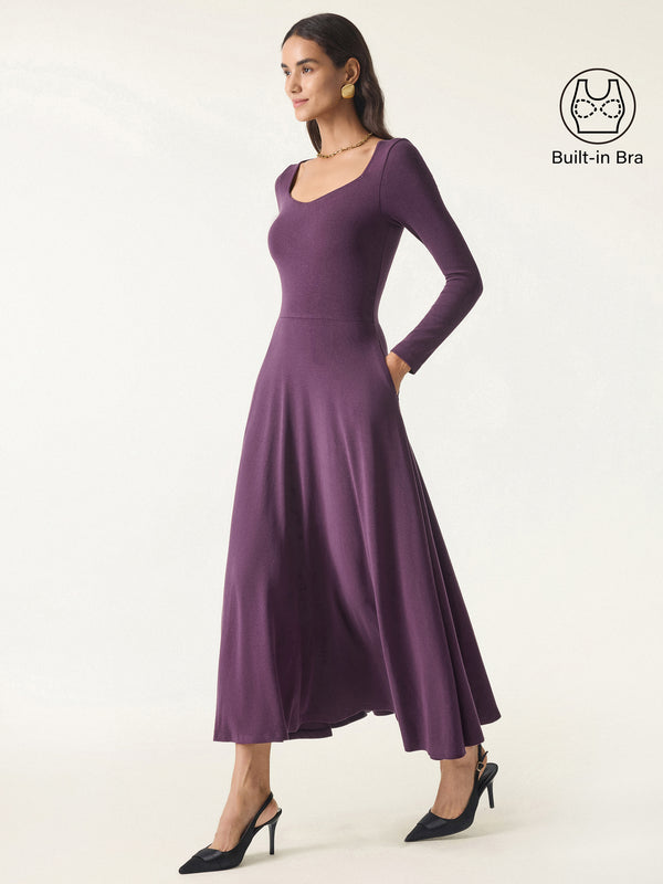 LiteWarm Flowy Diamond Neck Maxi Brami Dress with Pockets