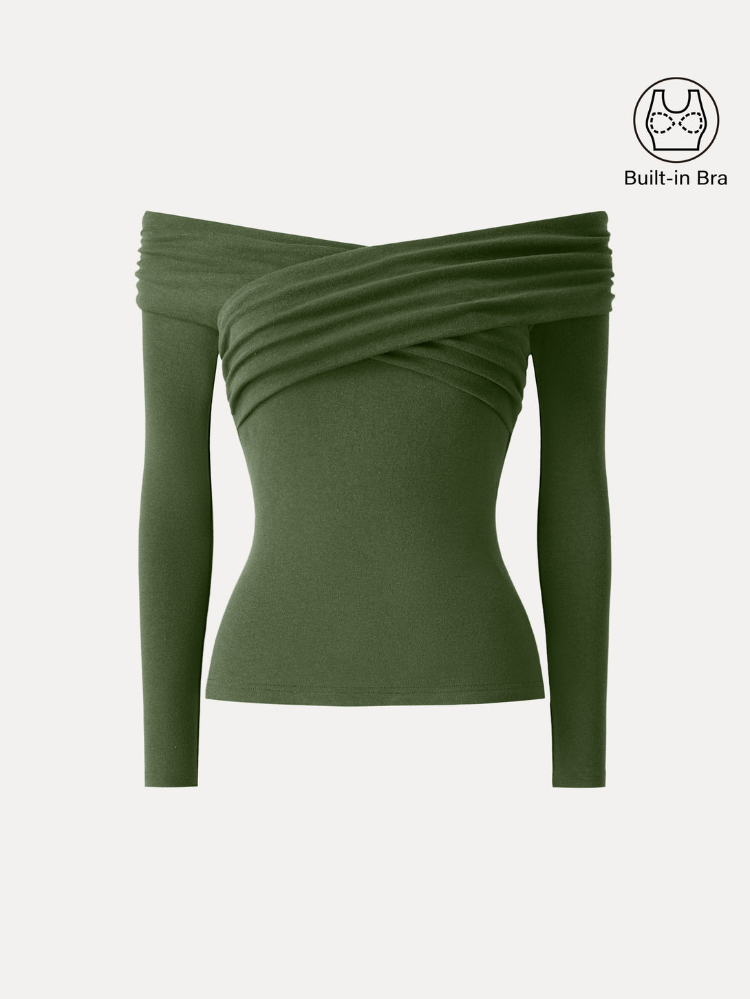 Light Warm Criss Cross Off-Shoulder Brami Top Moss Olive XS