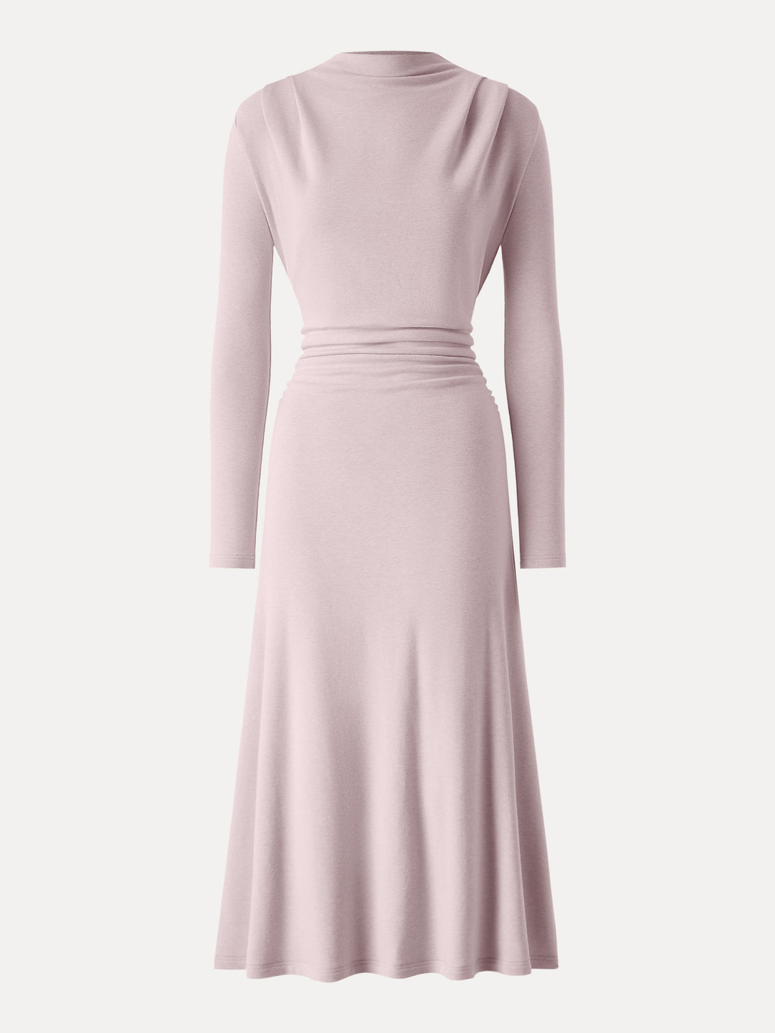 ProWarm Ruched Mockneck Fit-and-Flare Midi Dress Misty Rose XS