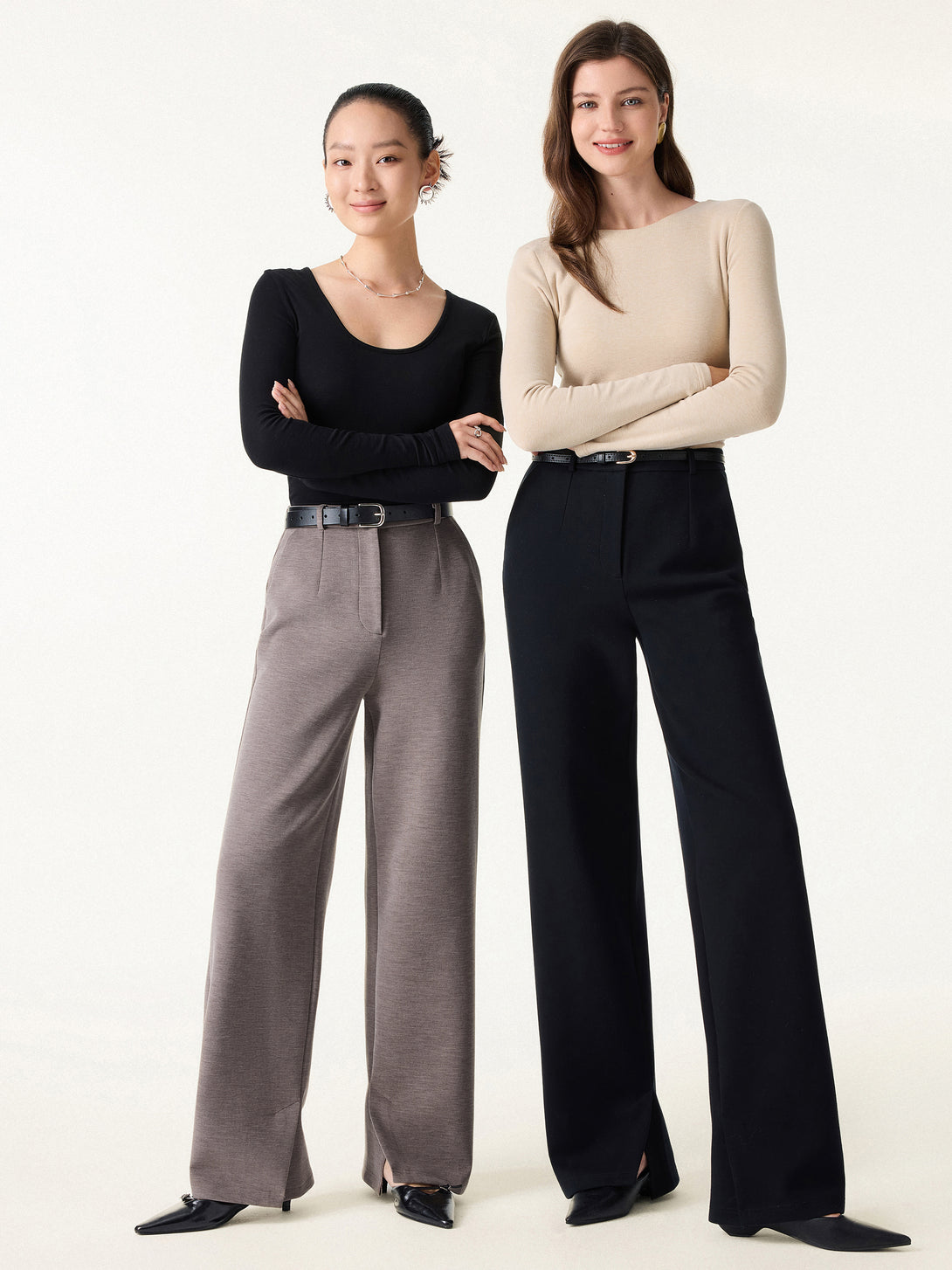 Cozy Knit High Rise Slim Straight Leg Pants with Pockets