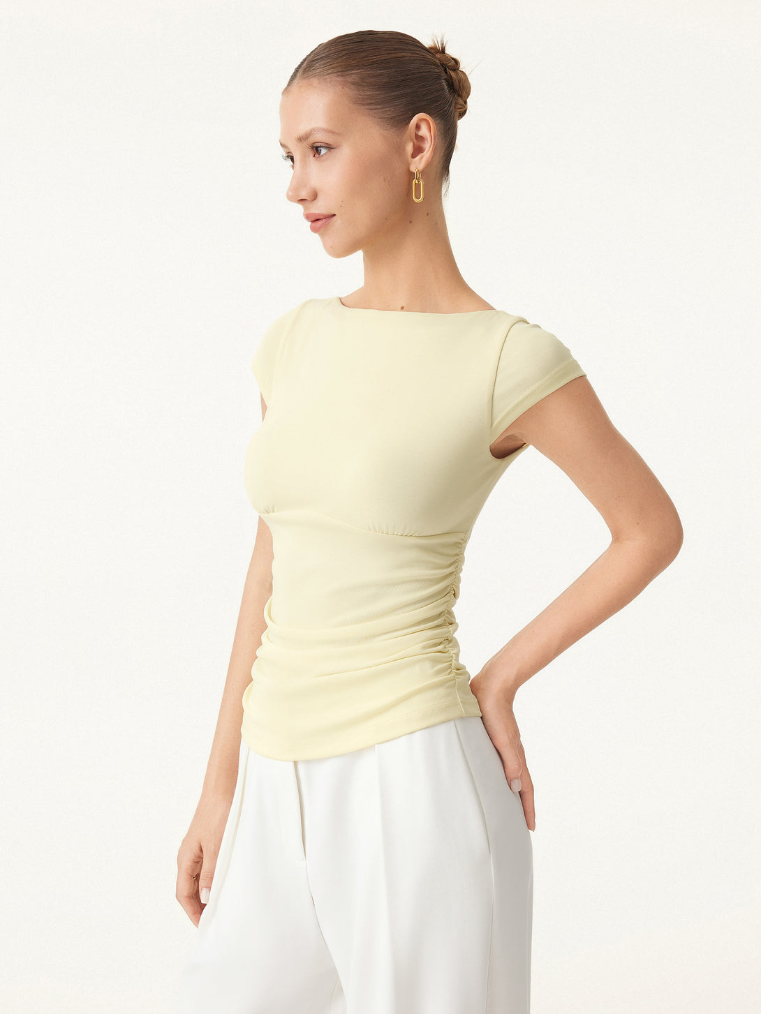 Sandwashed Boatneck Cap Sleeve Ruched Brami