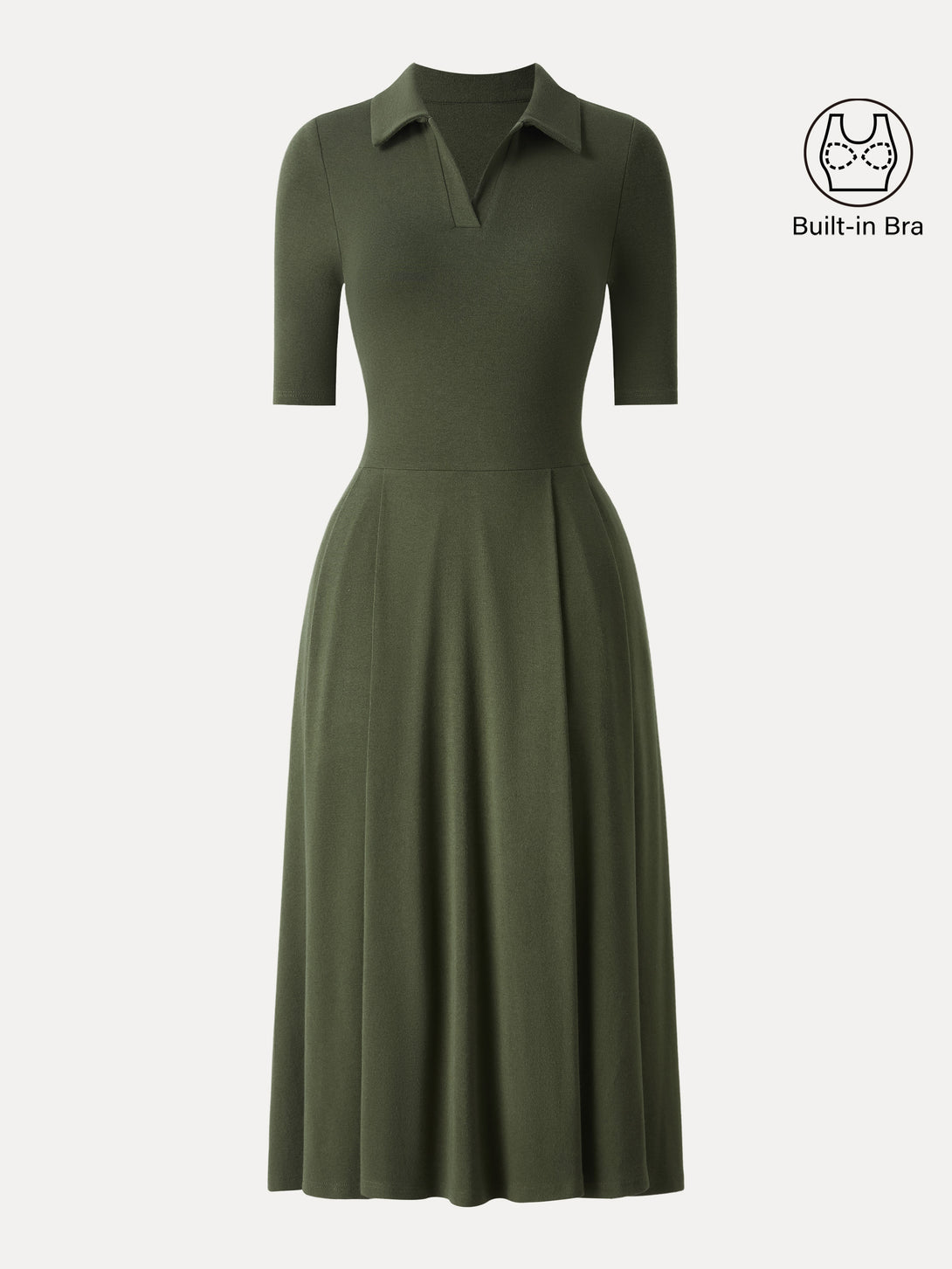 Polo Neck Elbow Length Sleeve Midi Brami Dress with Pockets