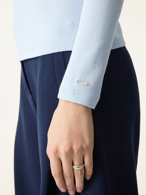 Cotton Lyocell Oval V-Neck Long Sleeve Brami