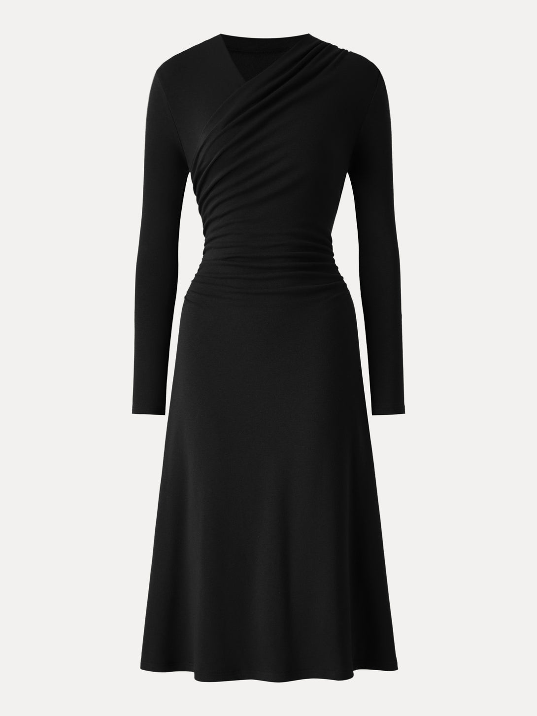 ProWarm Surplice V-neck Ruched Midi Dress Black XS