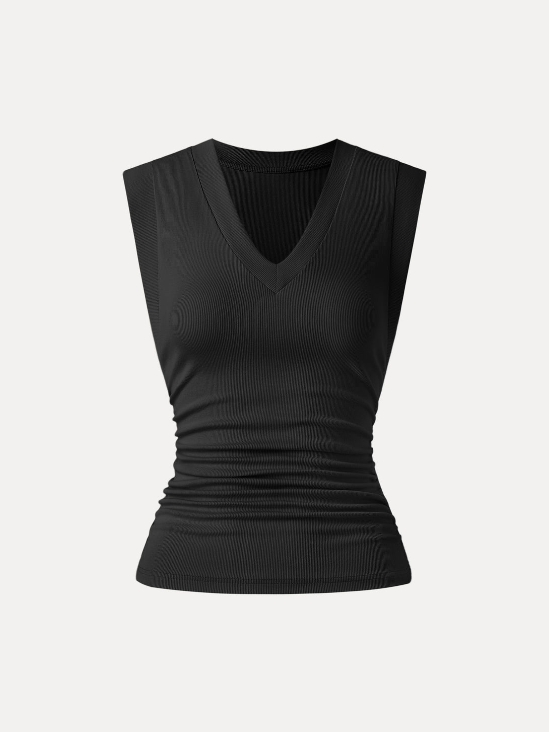 Stretch Cotton V-neck Side Ruched Muscle Brami Top Tank Top Black